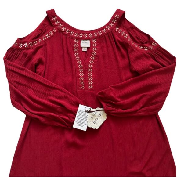 Knox Rose Dress Long Sleeve Cold Shoulder Red Gold Silver Embellished Boho Small - Picture 9 of 12
